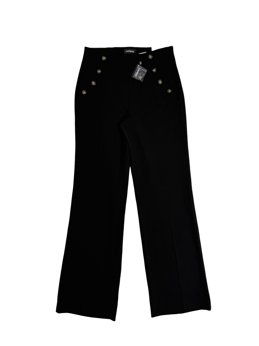 Express High Rise Wide Leg Pants Womens Small Black Wide Leg Buttons Work NWT